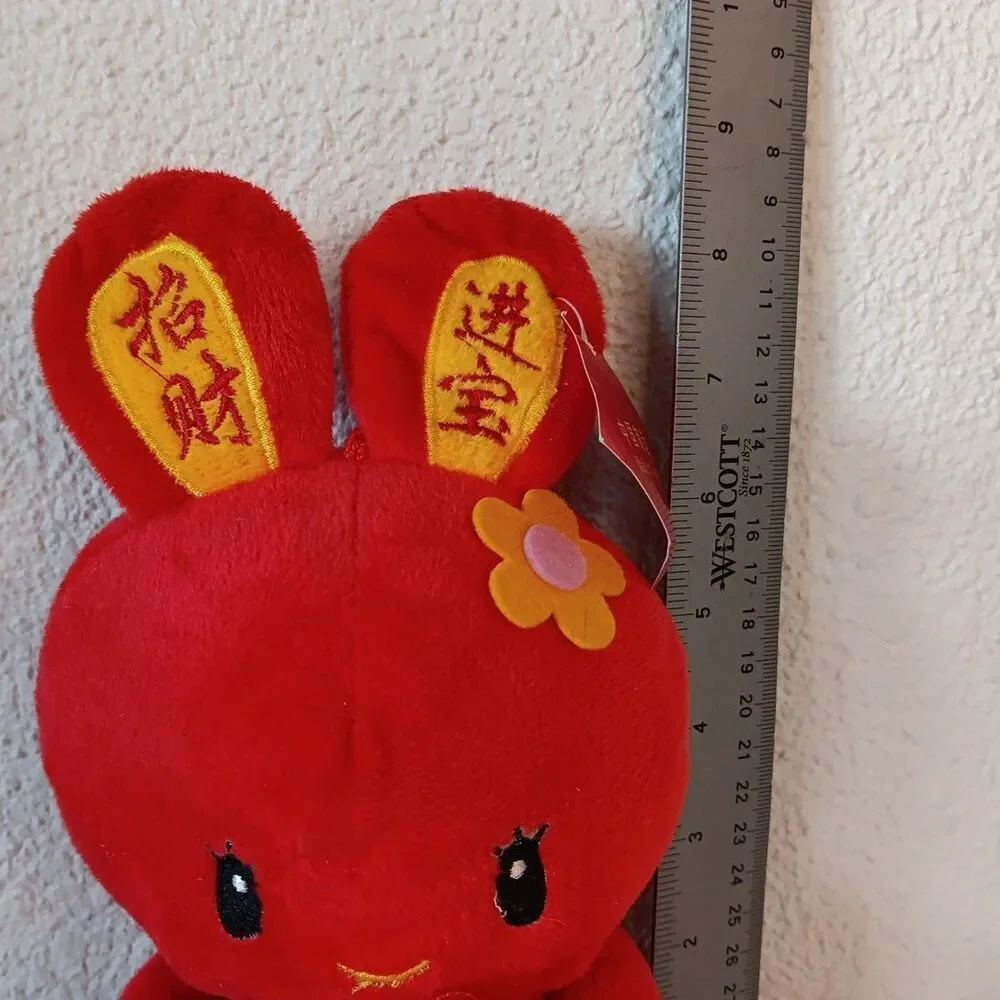 Chinese Lunar New Year Rabbit Bunny Red Gold Stuffed Plush Window Hanger Tags